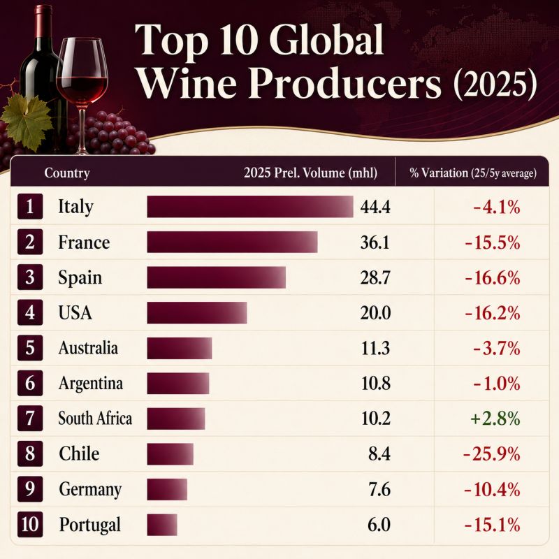 Global Wine Output Stays Below Average in 2025